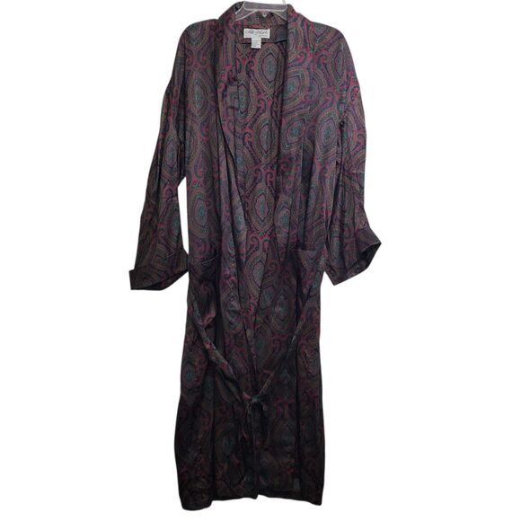 Silk Assets Men's 100% Silk Long Belted Robe, One Size - Picture 1 of 7